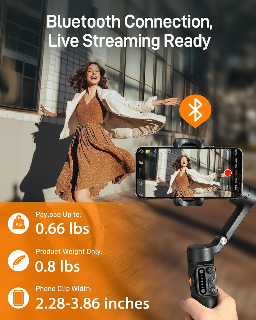3-Axis Gimbal Stabilizer for iPhone & Android with Detachable Remote, Foldable Phone Stabilizer