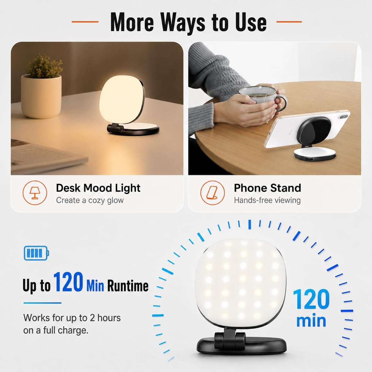 Magnetic Selfie Light with Mirror, 72 LEDs Stepless Brightness & Color Temperature, 360° Rotating Fill Light