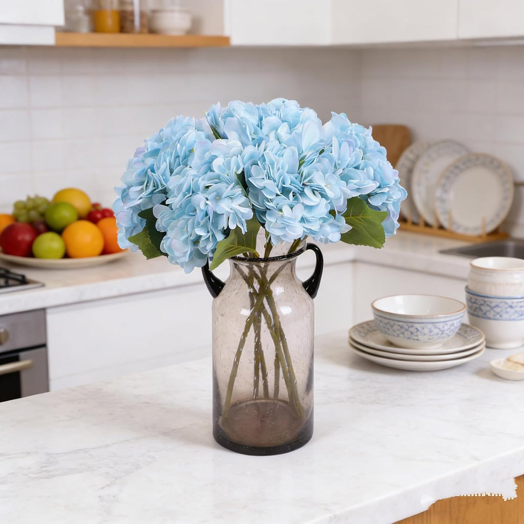 Kimura's Cabin 6pcs Blue Hydrangea Artificial Flowers Silk Fake Hydrangea Flowers with Stems Faux Hydrangeas for Wedding Bouquets Arrangement Home Table Centerpieces Baby Shower Party Decoration