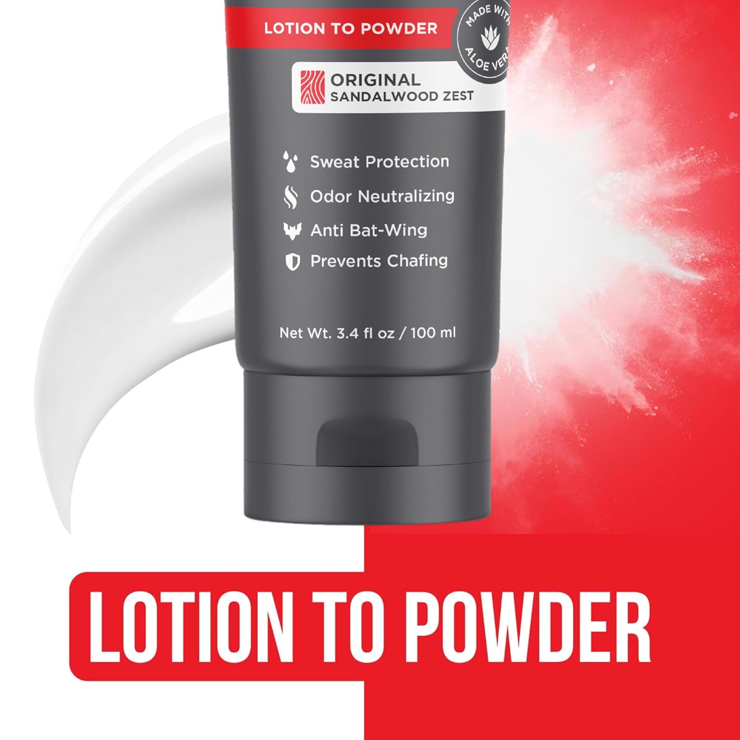Men's Anti-Chafing Deodorant Cream: Aluminum-Free Formula with Lotion-to-Powder Technology | Odor & Sweat Defense