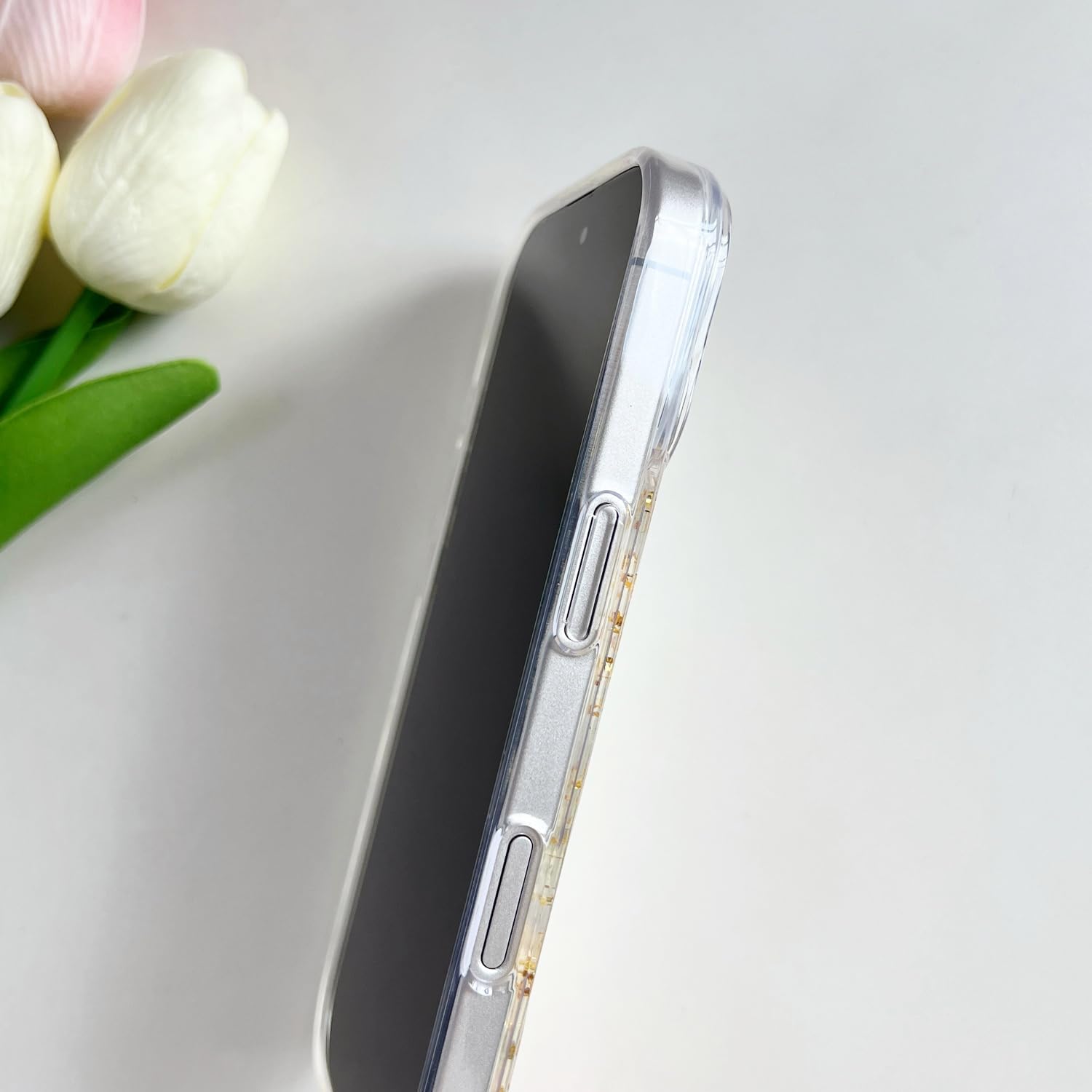 Clear Case for iPhone 17 with Pressed Real Flowers Design, Glitter White Floral Soft TPU Protective Cover