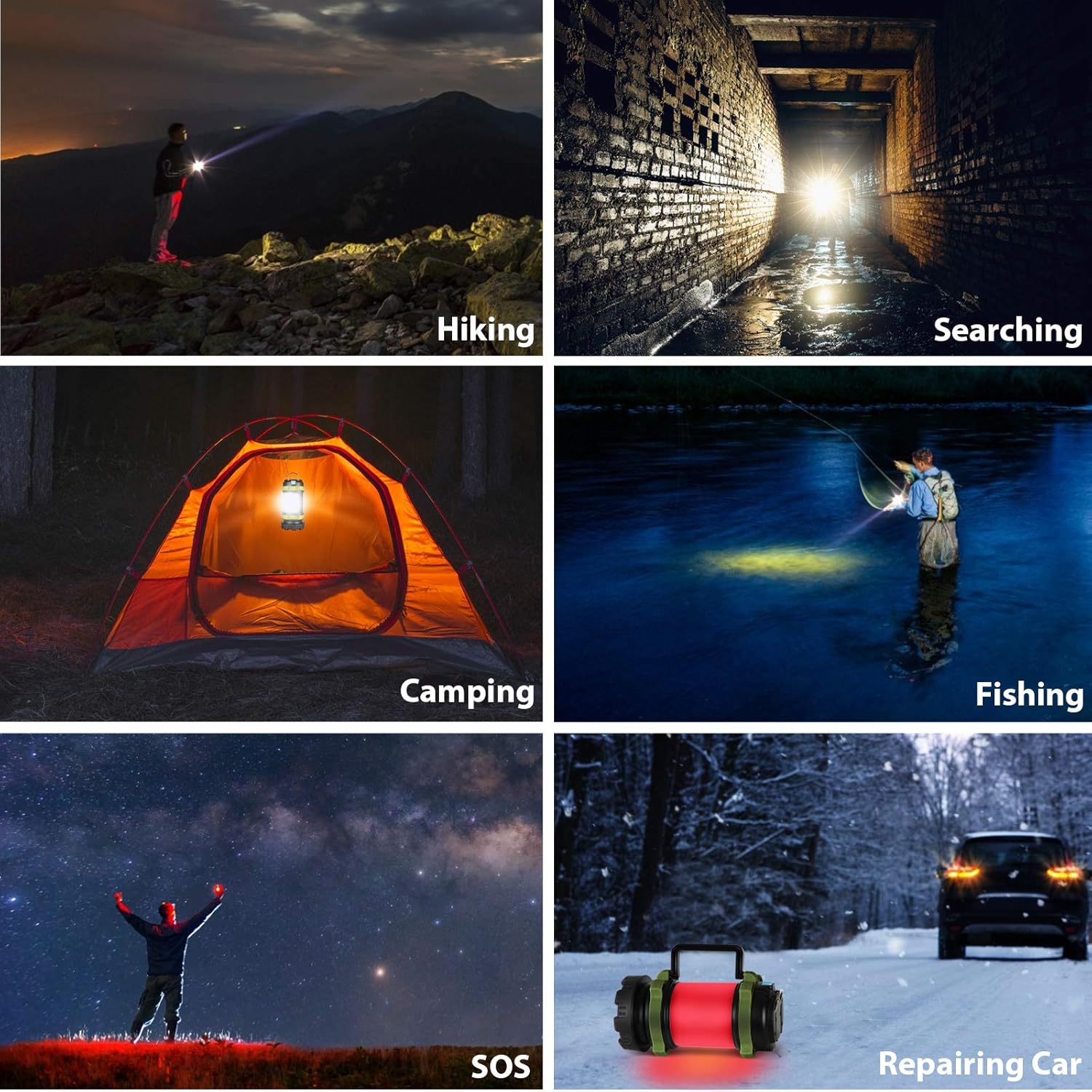 2 Pack Camping Lantern, Outdoor LED Camping Light, Rechargeable Flashlights with 1000LM, 6 Modes, IPX5 Waterproof Portable Emergency Camp Light for Hurricane Survival - Green