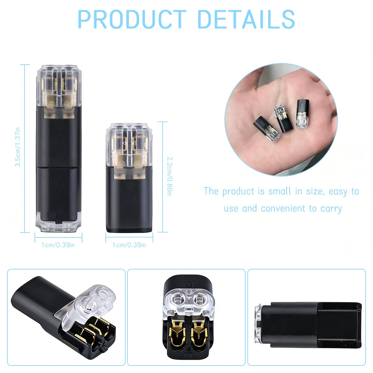 50pcs Double Wire Plug in Connector with Locking Buckle, Quick-Clip Fasteners Multi-Purpose Snap-On Blocks for Strip Lights DIY Crafting, Low-Voltage Decor & Model Kits 2 Pin