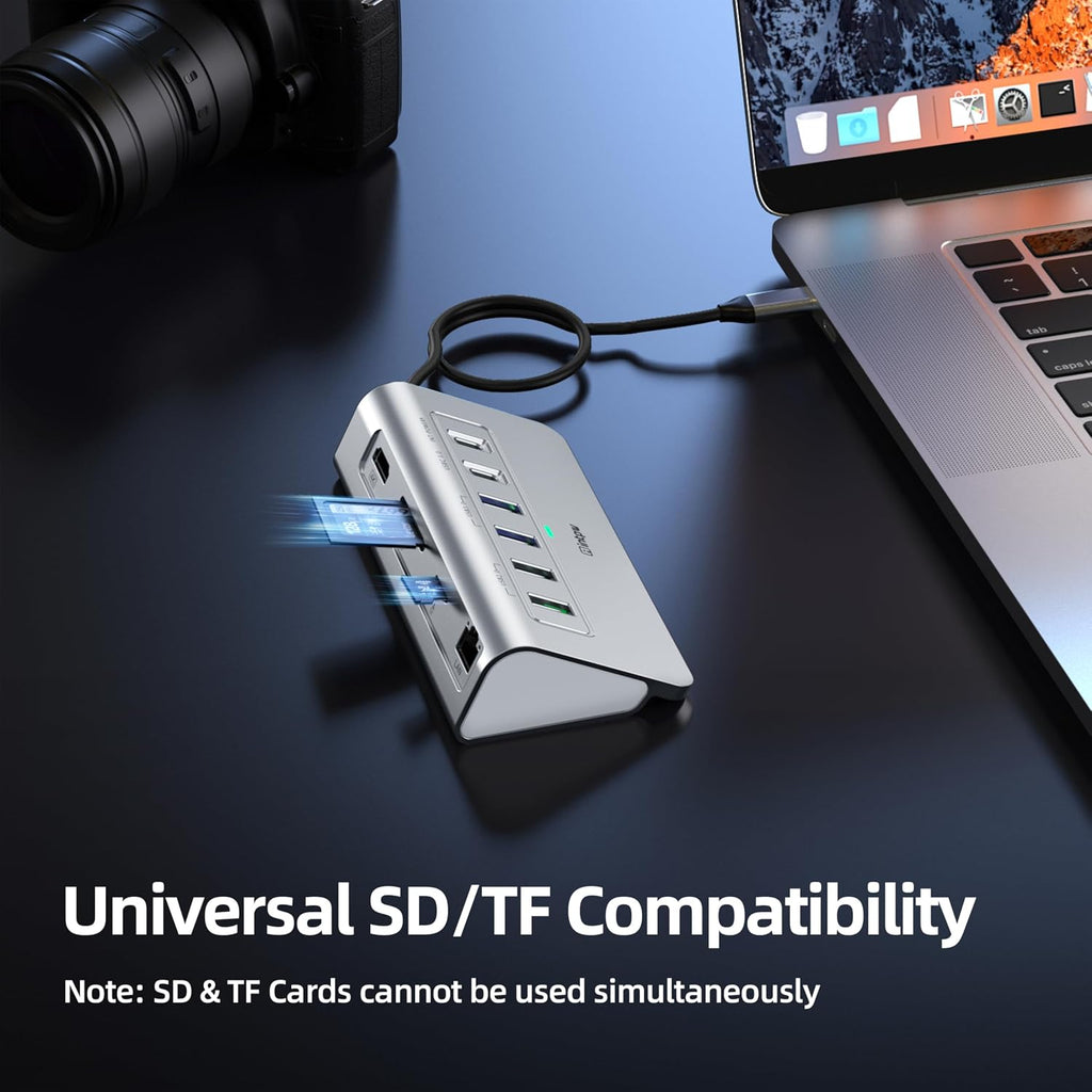 10-in-1 USB C Hub with 4K HDMI, Gigabit Ethernet, 100W PD, and SD/TF Card Reader