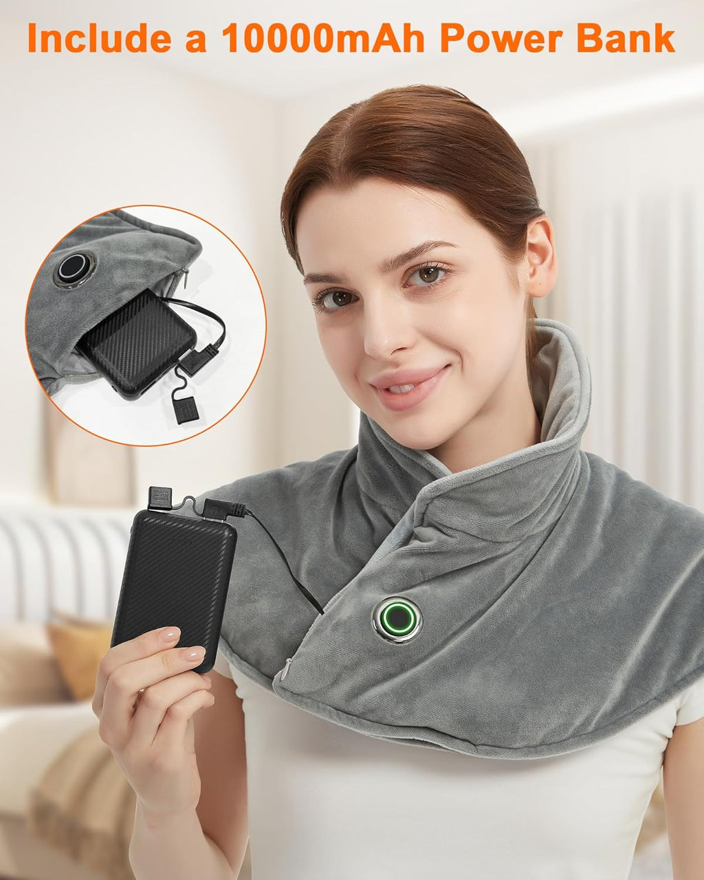 FERNIDA Neck Heating Pad with Battery & Weighted, Cordless USB Electric Heating Pad for Neck and Back Pain Relief, Grey