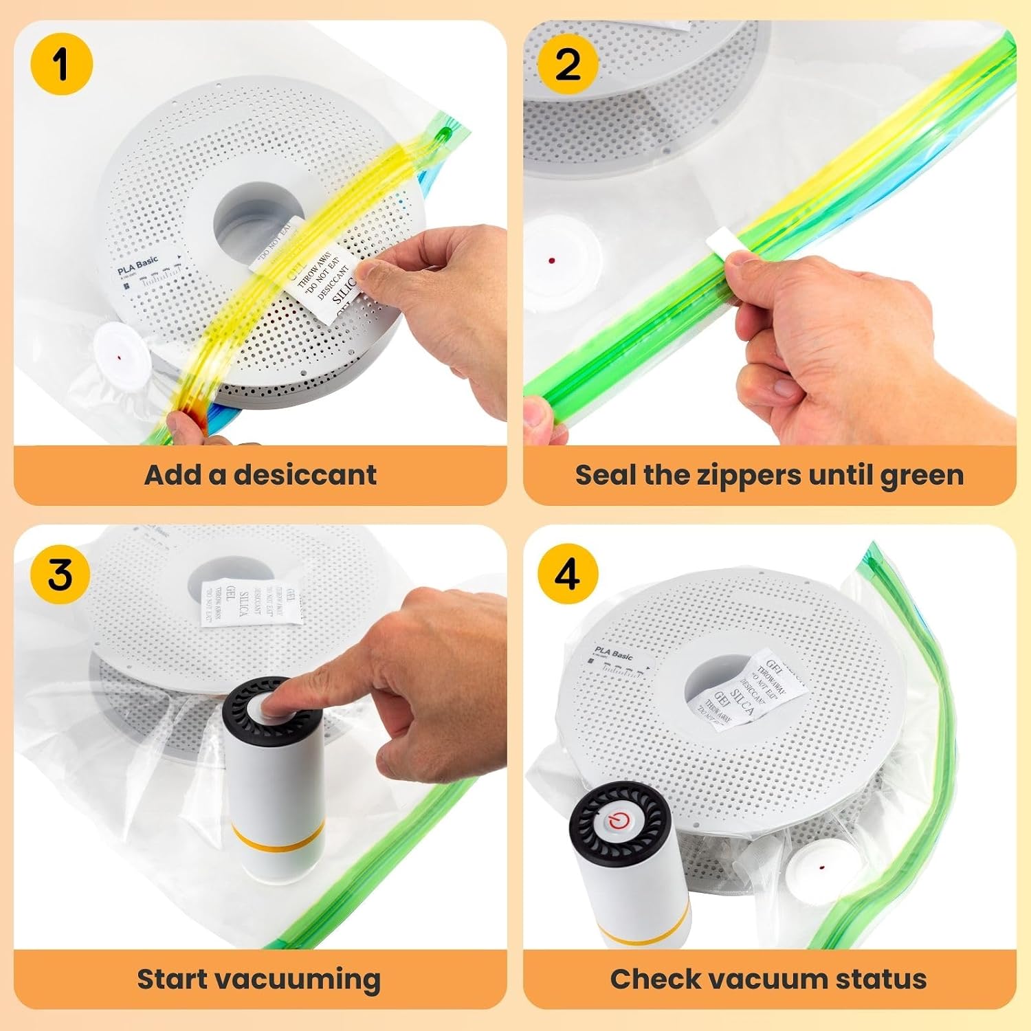 20 PCS 3D Printer Filament Vacuum Storage Bags Kit with Auto Pump and Desiccants