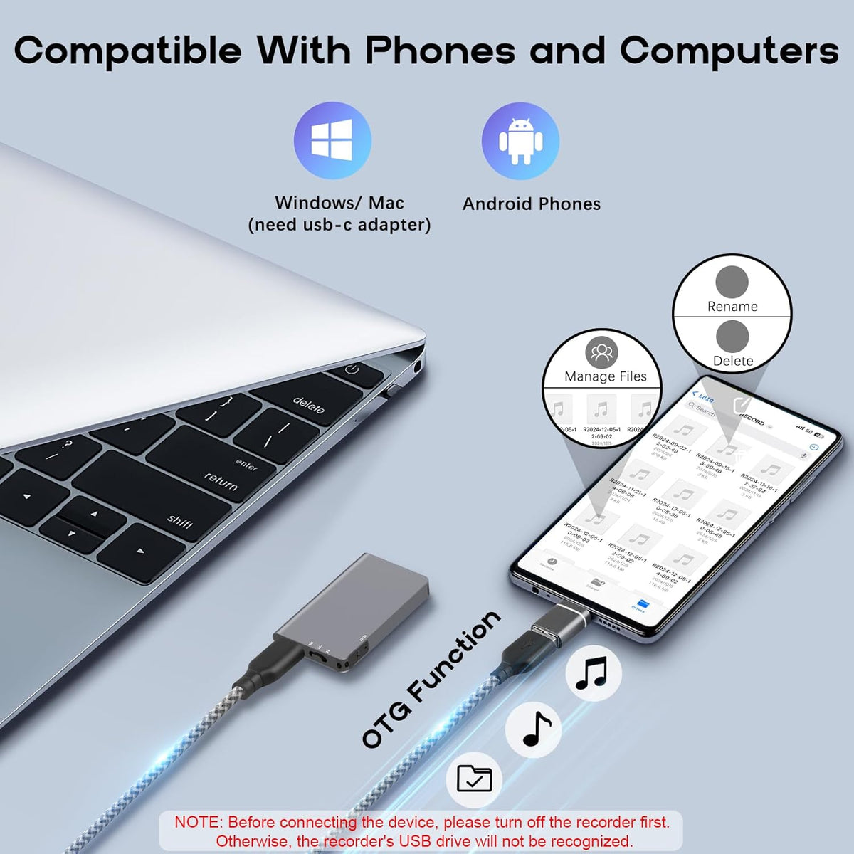 64GB Magnetic Voice Activated Recorder - 40 Hours Continuous Recording with AI Noise Reduction