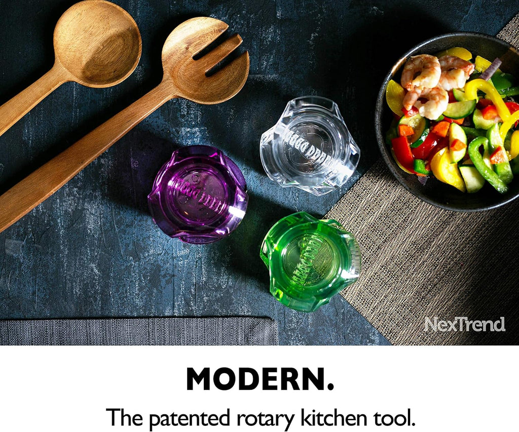 Nextrend Garlic Twister 4th Gen – Garlic Mincer & Garlic Press in One - for Ginger, Herbs, Nuts & more, BPA-Free, Dishwasher Safe, 3–5 Clove Capacity - Clear