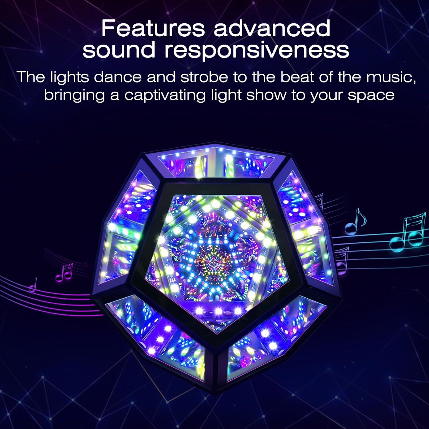 MITO Infinity Mirror Light Infinite Dodecahedron Color Art Light for Gaming Room Decor 3D Hyper Cube RGBW Color Changing Night Lighting for Computer Gaming Desk Birthday Christmas Gift