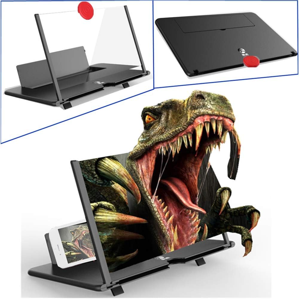 3D HD Screen Magnifier Amplifier Projector Screen for Movies, Videos,and Gaming. Foldable Mobile Phone Holder with Screen Magnifier,Supports All Smartphones(Black)