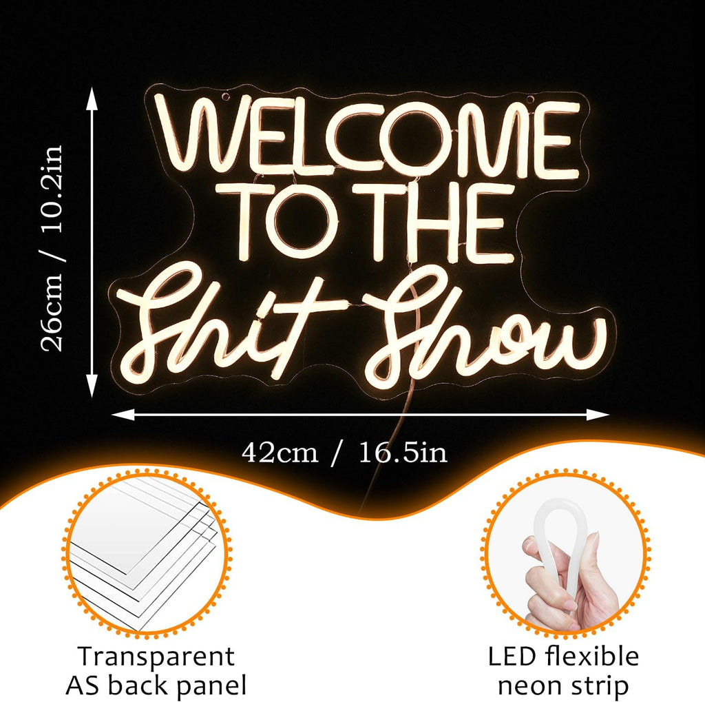 Welcome To The Show Neon Sign Letter LED Funny Neon Lights Dimmable USB Powered 16.5’’X11’’Cool Wall Light Sign for Bedroom Club Birthday Party Bar Decoration Gifts for Friend（Warm White）