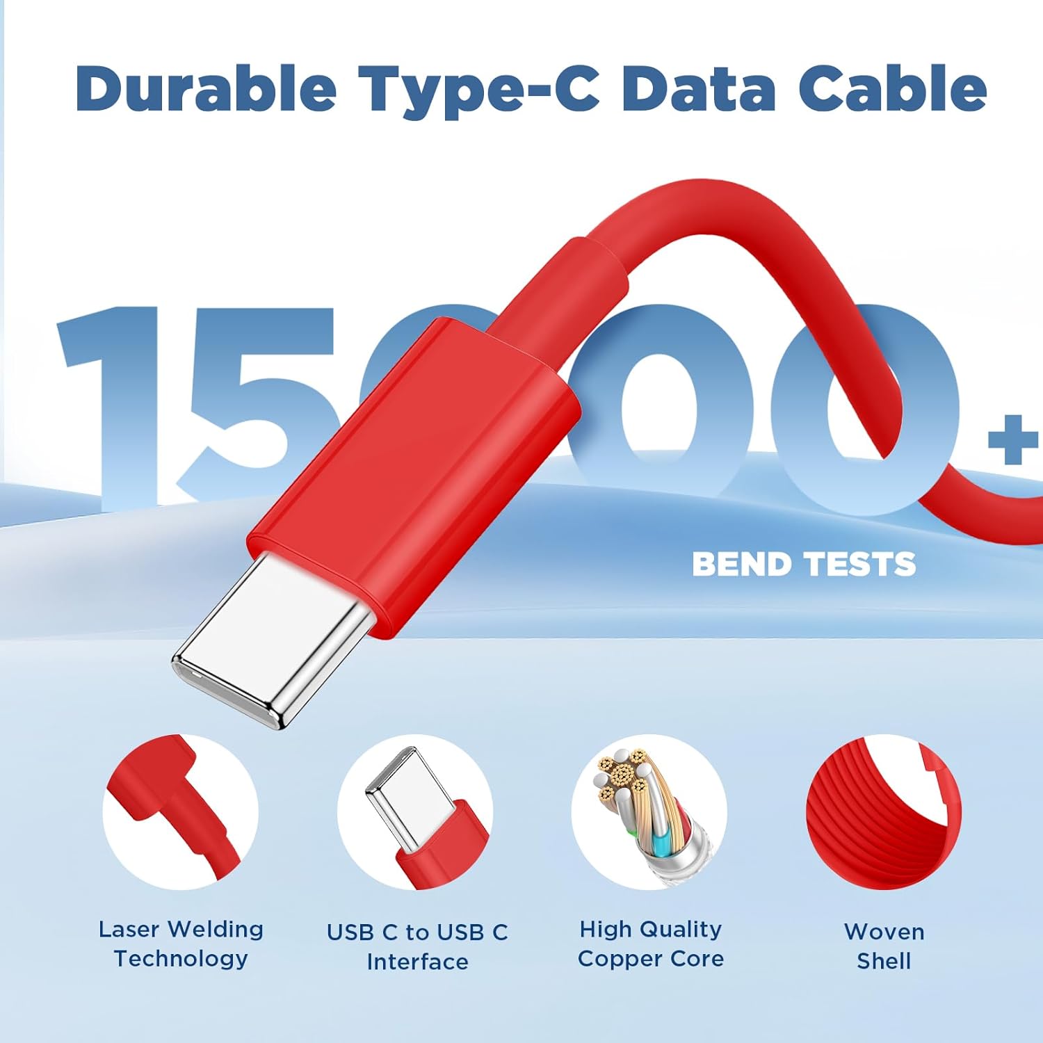 Long USB C to USB C Cable 15FT for iPhone 17 16 15 Pro Max,60W Fast Charging Type C to Type C Charger Cord for iPhone 17 16 15/16 15 Plus/17 Air/17 16 15 Pro, iPad Pro/Air,MacBook,Galaxy S25-Red