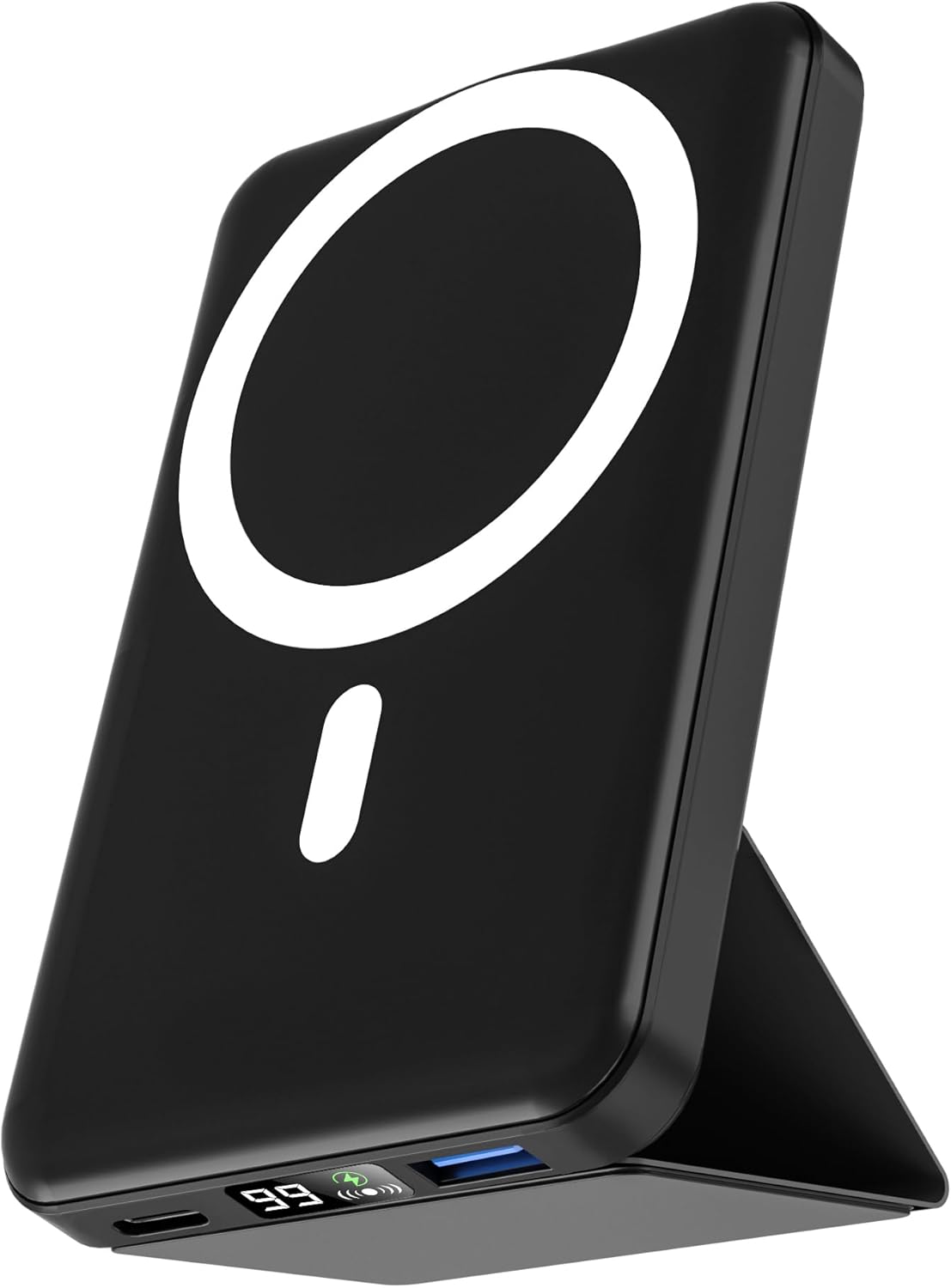 podoru for Magsafe Battery Pack, Foldable 10000mAh Magnetic Power Bank with USB-C Cable LED Display 22.5W PD Fast Charging Wireless Portable Charger for iPhone 17/16/15/14/13/12 Series-Black