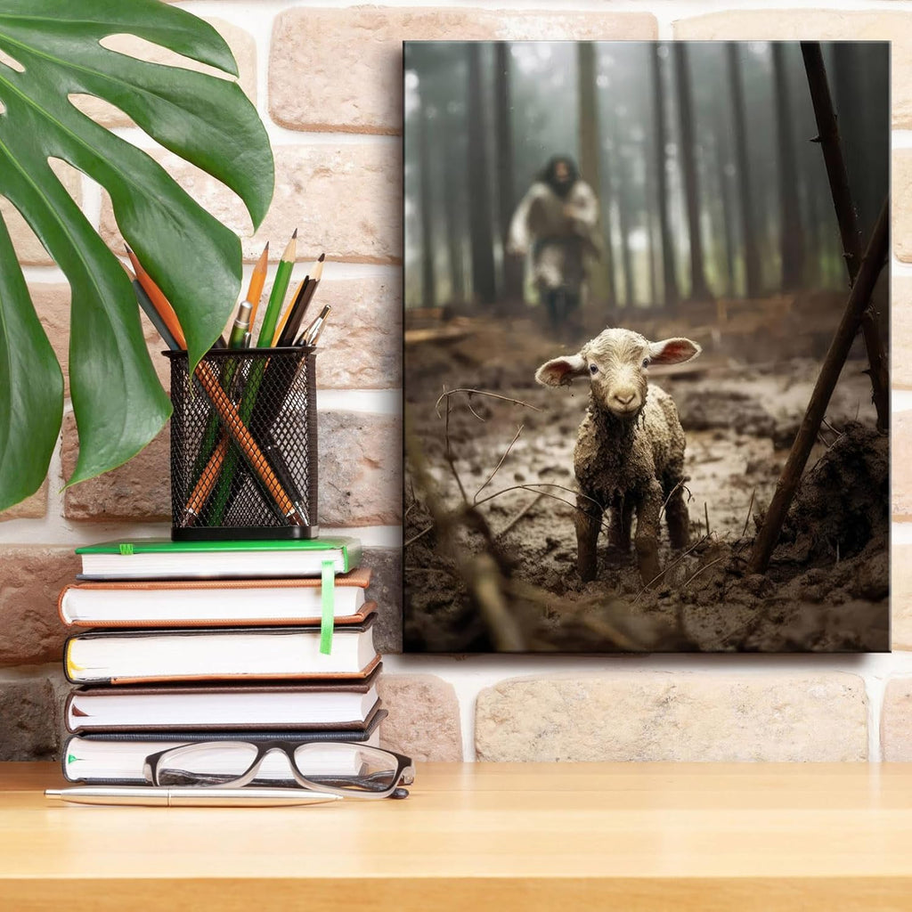 Jesus and Lamb Canvas Wall Art Jesus Running After Lost Lamb Picture Wall Art Canvas Print Christian Lamb of God Home Decor Jesus Saves the Lamb a lost lamb Inspirational Christian Wall Art for Office