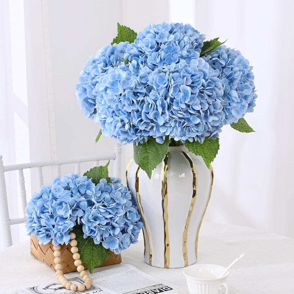 Yastouay 3 Pcs Real Touch Hydrangea Artificial Flowers, 21" Blue Full Faux Hydrangea Flowers Latex Fake Flowers for Home Decor Party Floral Arrangements Wedding Bouquets Centerpieces Outdoor Decor