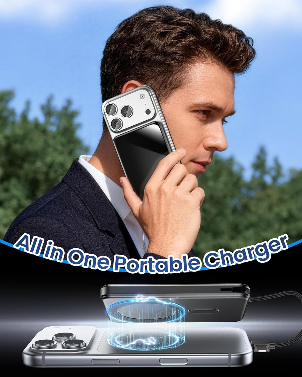 Portable Charger Power Bank, 10000mAh Phone Charger with Built-in Cable, 20W PD Fast Charging, Slim Battery Pack with LED Display, Travel Essential for iPhone 17/16/15/14 All Series, Black