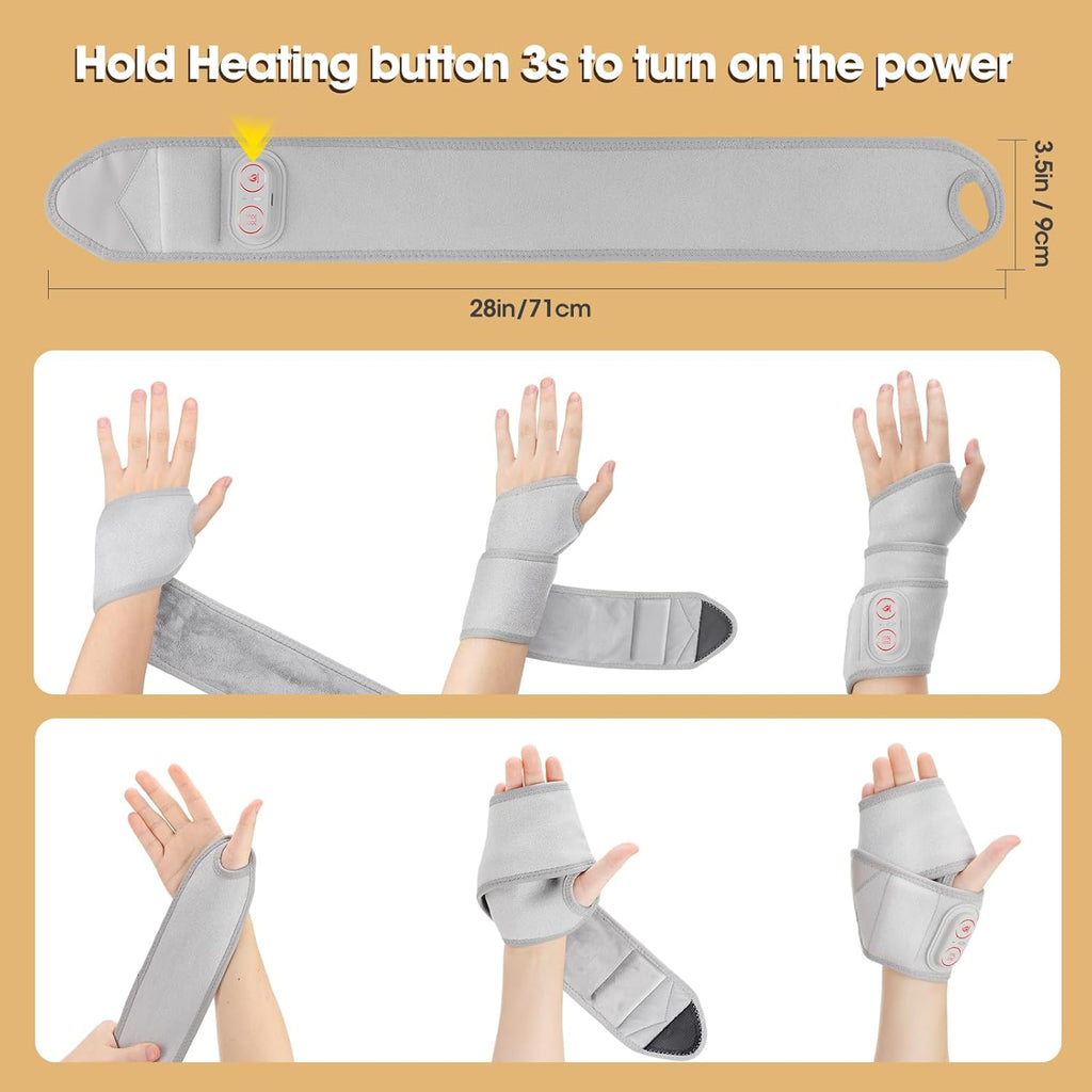 Cordless Wrist Hand Heating Pad Massage for Pain Relief, Rechargeable Heated Wrist Brace for Carpal Tunnel, Red Light Therapy Heated Wrist Massager Wrap for Arthritis