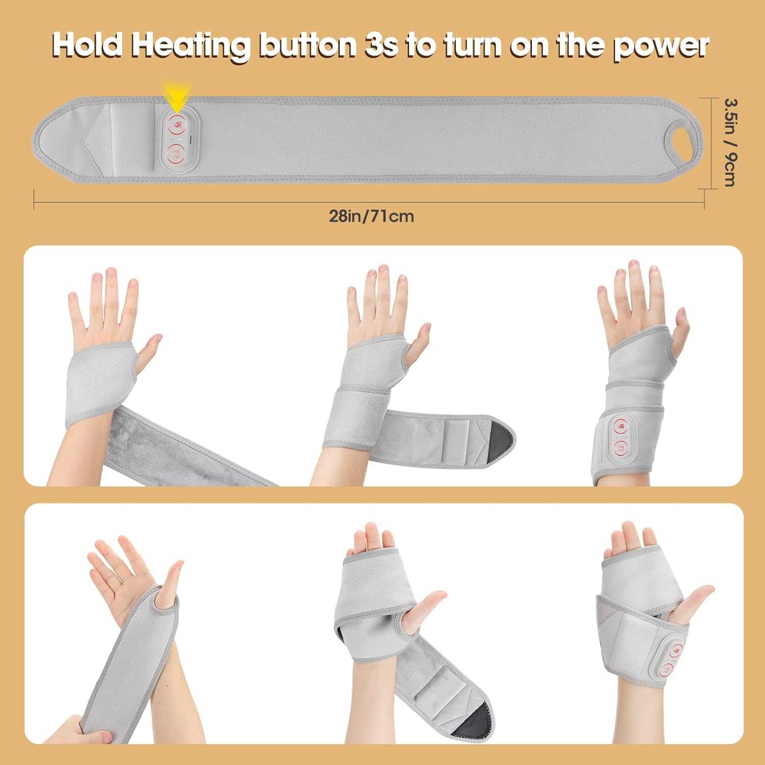 Cordless Wrist Hand Heating Pad Massage for Pain Relief, Rechargeable Heated Wrist Brace for Carpal Tunnel, Red Light Therapy Heated Wrist Massager Wrap for Arthritis
