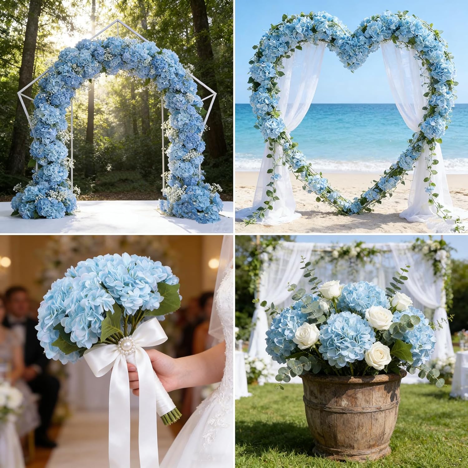 Kimura's Cabin 6pcs Blue Hydrangea Artificial Flowers Silk Fake Hydrangea Flowers with Stems Faux Hydrangeas for Wedding Bouquets Arrangement Home Table Centerpieces Baby Shower Party Decoration