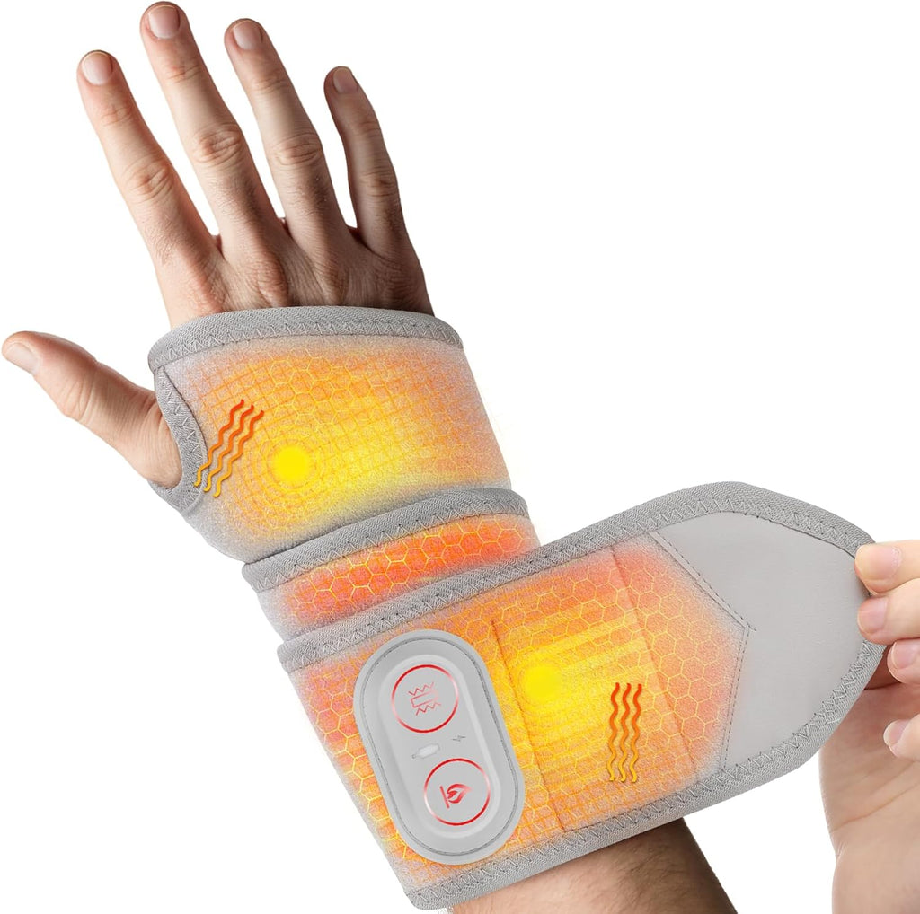 Cordless Wrist Hand Heating Pad Massage for Pain Relief, Rechargeable Heated Wrist Brace for Carpal Tunnel, Red Light Therapy Heated Wrist Massager Wrap for Arthritis