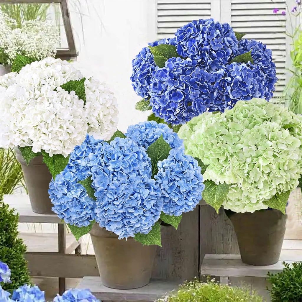 Yastouay 3 Pcs Real Touch Hydrangea Artificial Flowers, 21" Blue Full Faux Hydrangea Flowers Latex Fake Flowers for Home Decor Party Floral Arrangements Wedding Bouquets Centerpieces Outdoor Decor