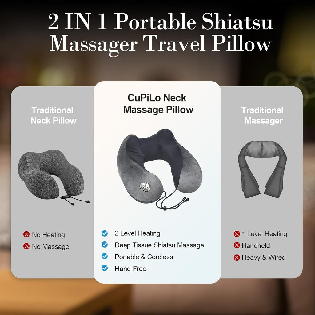 Neck Massager Pillow with Heat - FSA Eligible HSA [2025 Upgraded] - Portable Shiatsu Neck Massager for Pain Relief Deep Tissue - Heated Pillow for Travel, Office & Home, Idea for Her