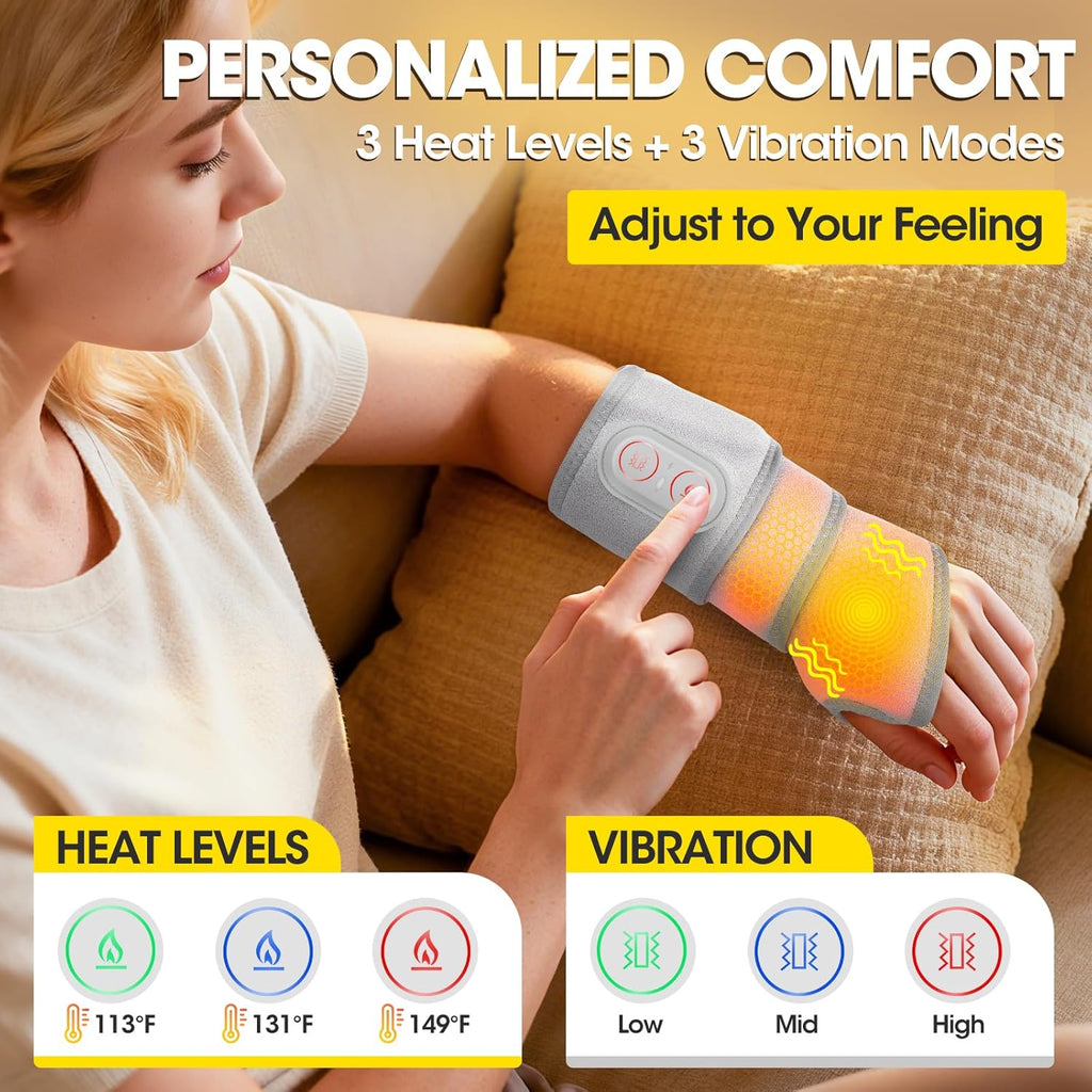 Cordless Wrist Hand Heating Pad Massage for Pain Relief, Rechargeable Heated Wrist Brace for Carpal Tunnel, Red Light Therapy Heated Wrist Massager Wrap for Arthritis