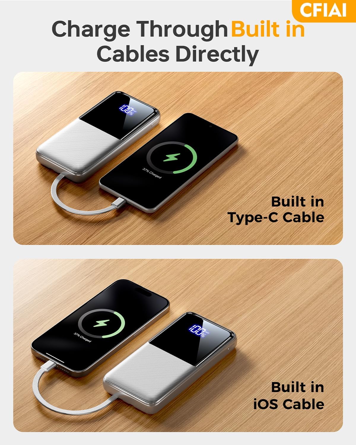 Portable Charger Power Bank - 15000mAh Battery Pack Portable Phone Charger with Built in Cables 22.5W Fast Charging Powerbank Compatible with iPhone Android Samsung Phone, Travel Camping Essential