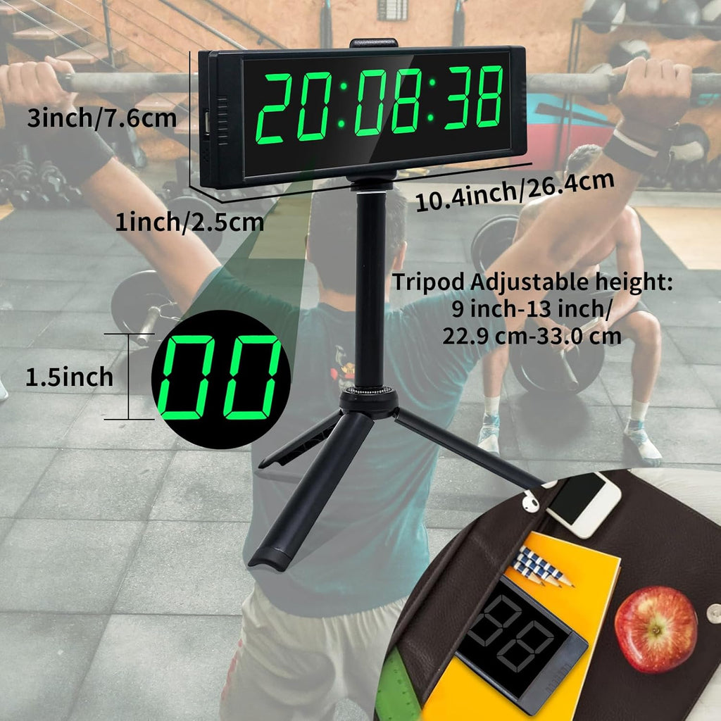 Gym Timer Clock for Home Gym, Fitness Timer with External Stopwatch Button and Remote Control