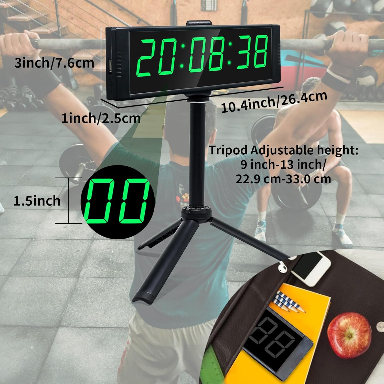 Gym Timer Clock for Home Gym, Fitness Timer with External Stopwatch Button and Remote Control
