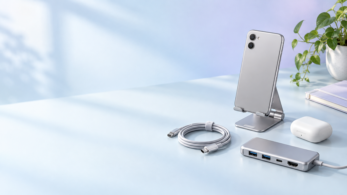 Everyday tech essentials on a sunlit desk