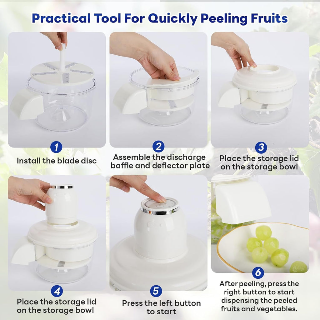 Automatic Grape Peeler Machine, Electric Garlic & Cherry Tomato Peeler Skin Remover Tool for Small Fruits, Effortless Peeling for Home Kitchen (White-1PC)