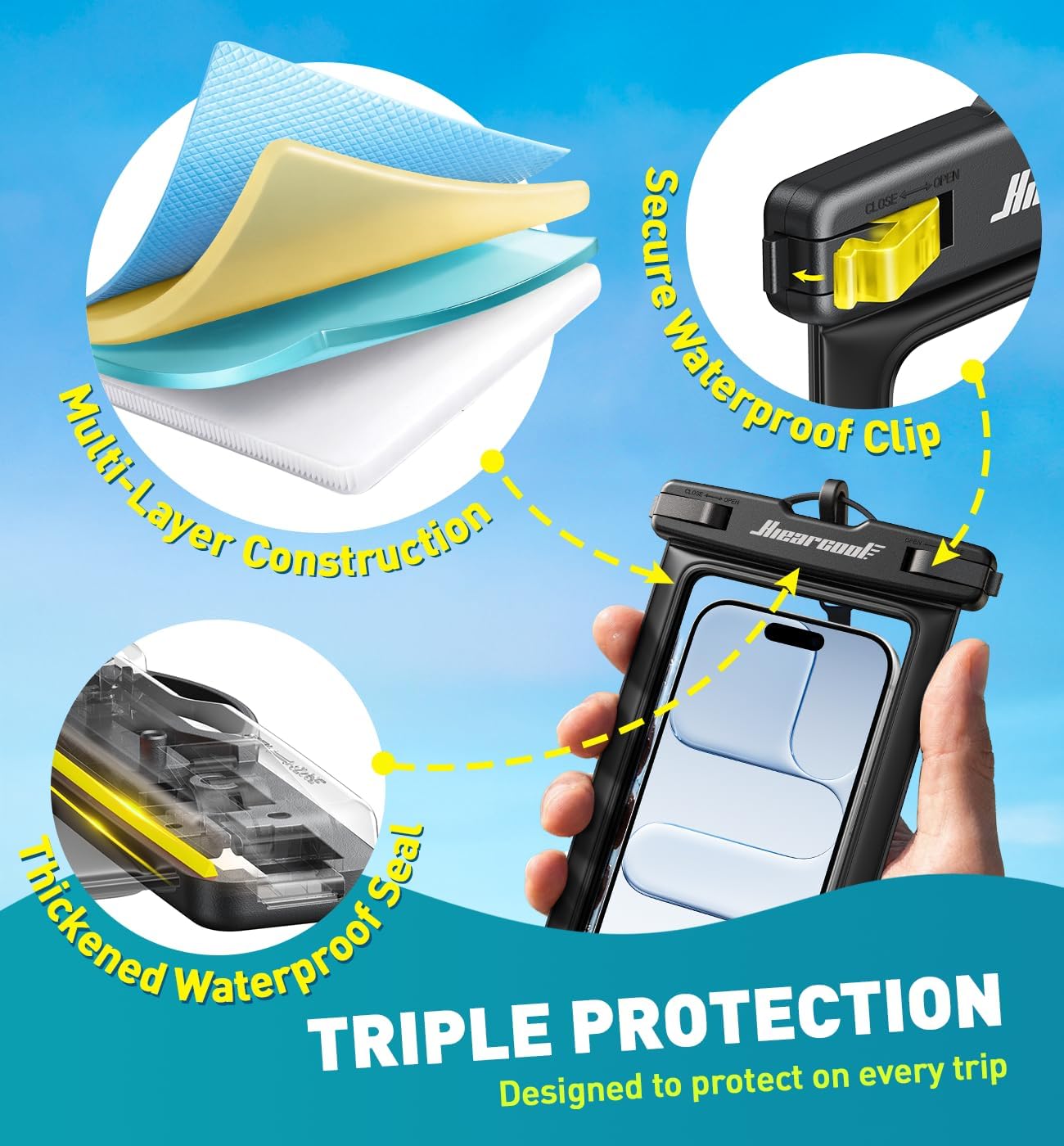 Hiearcool Waterproof Phone Pouch - IPX8 Cellphone Dry Bag for Beach & Swimming