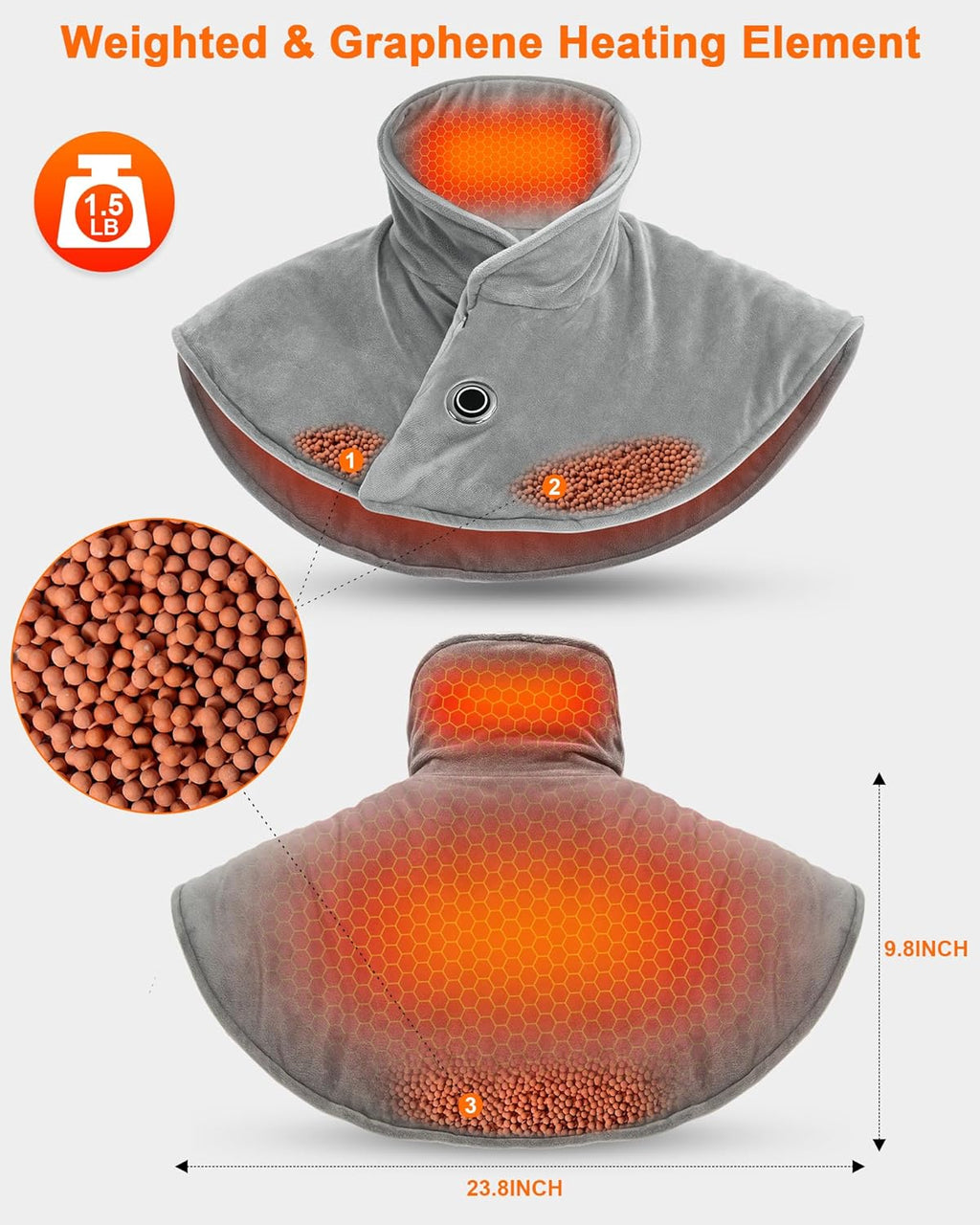 FERNIDA Neck Heating Pad with Battery & Weighted, Cordless USB Electric Heating Pad for Neck and Back Pain Relief, Grey