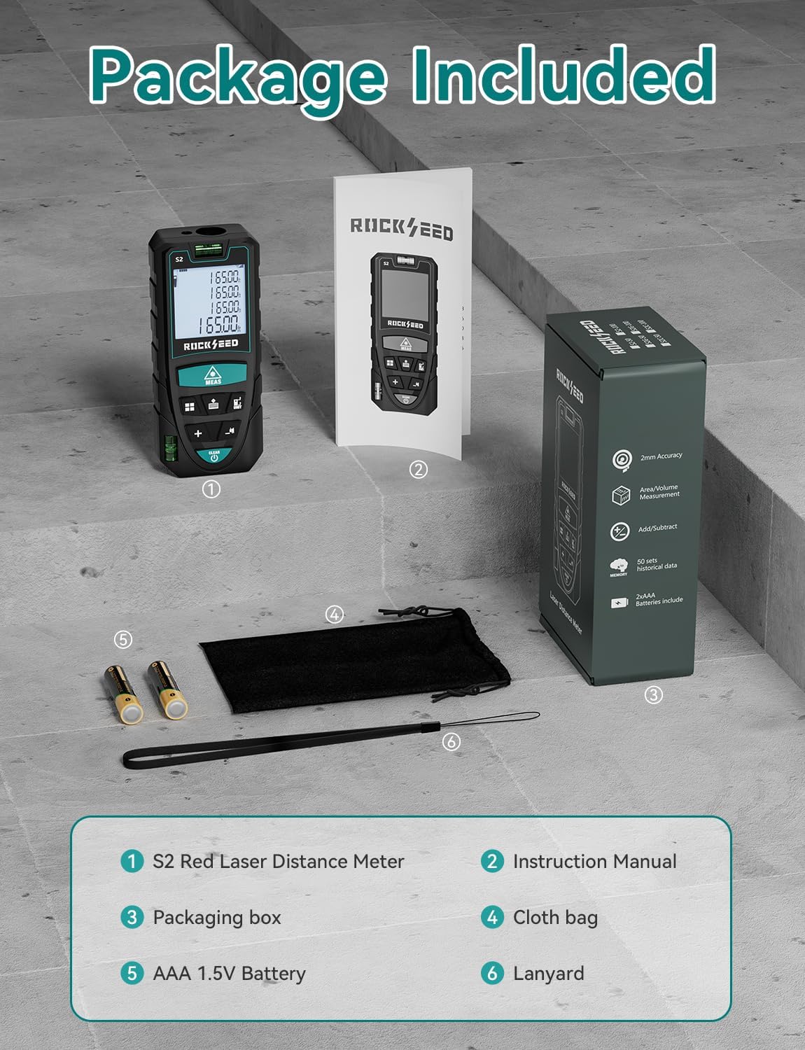 Digital Laser Distance Meter with 2 Bubble Levels, 165Ft Portable Measure for Area and Volume