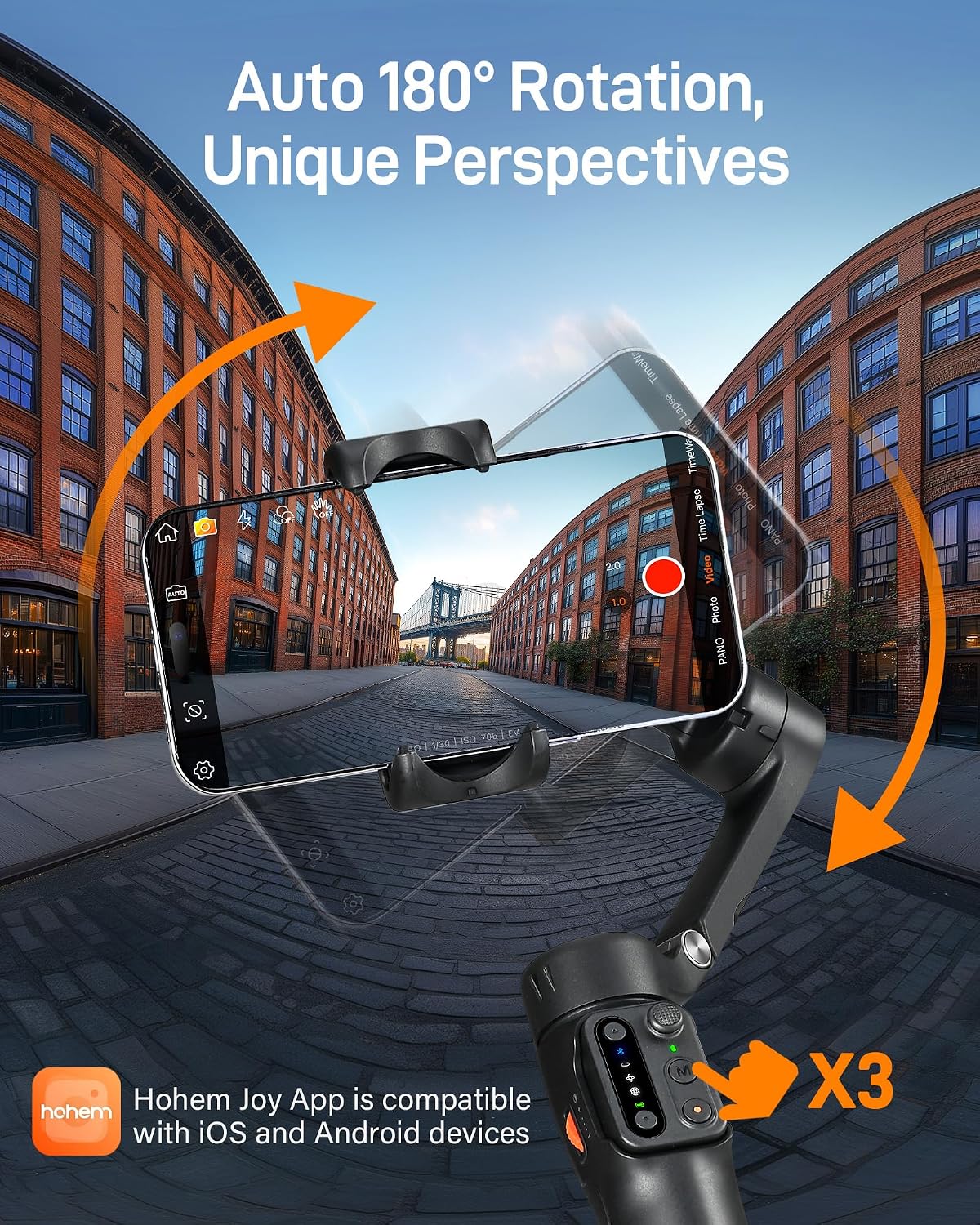 3-Axis Gimbal Stabilizer for iPhone & Android with Detachable Remote, Foldable Phone Stabilizer