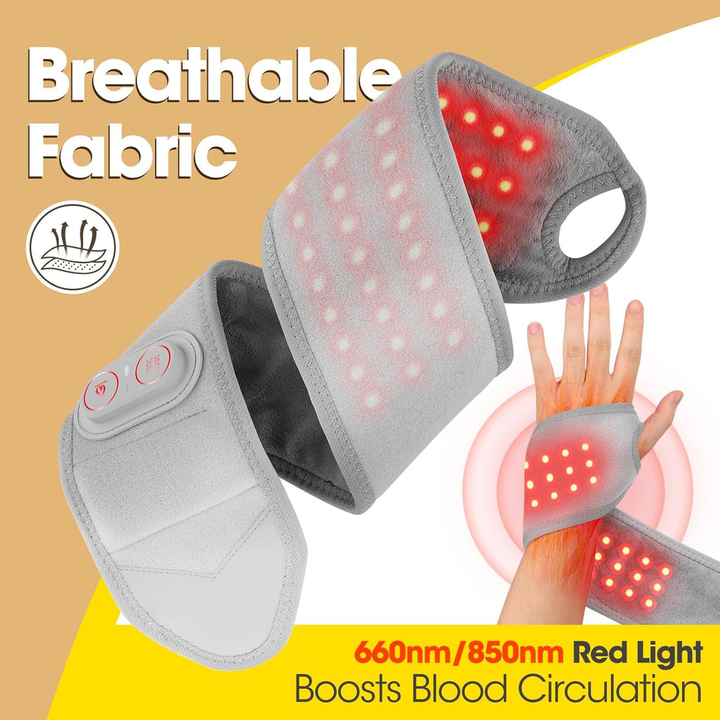 Cordless Wrist Hand Heating Pad Massage for Pain Relief, Rechargeable Heated Wrist Brace for Carpal Tunnel, Red Light Therapy Heated Wrist Massager Wrap for Arthritis
