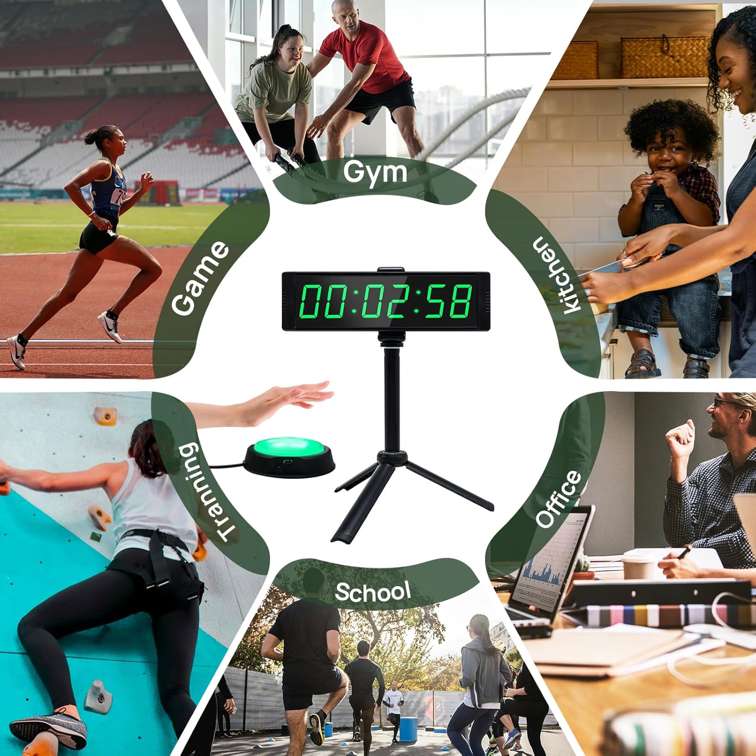 Gym Timer Clock for Home Gym, Fitness Timer with External Stopwatch Button and Remote Control