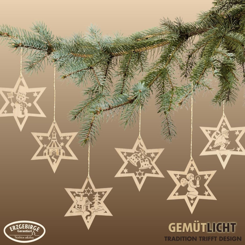 Christmas Star Tree Decorations 6 Pieces Ore Mountains Guaranteed for Indoor