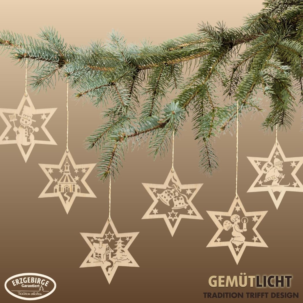 Christmas Star Tree Decorations 6 Pieces Ore Mountains Guaranteed for Indoor