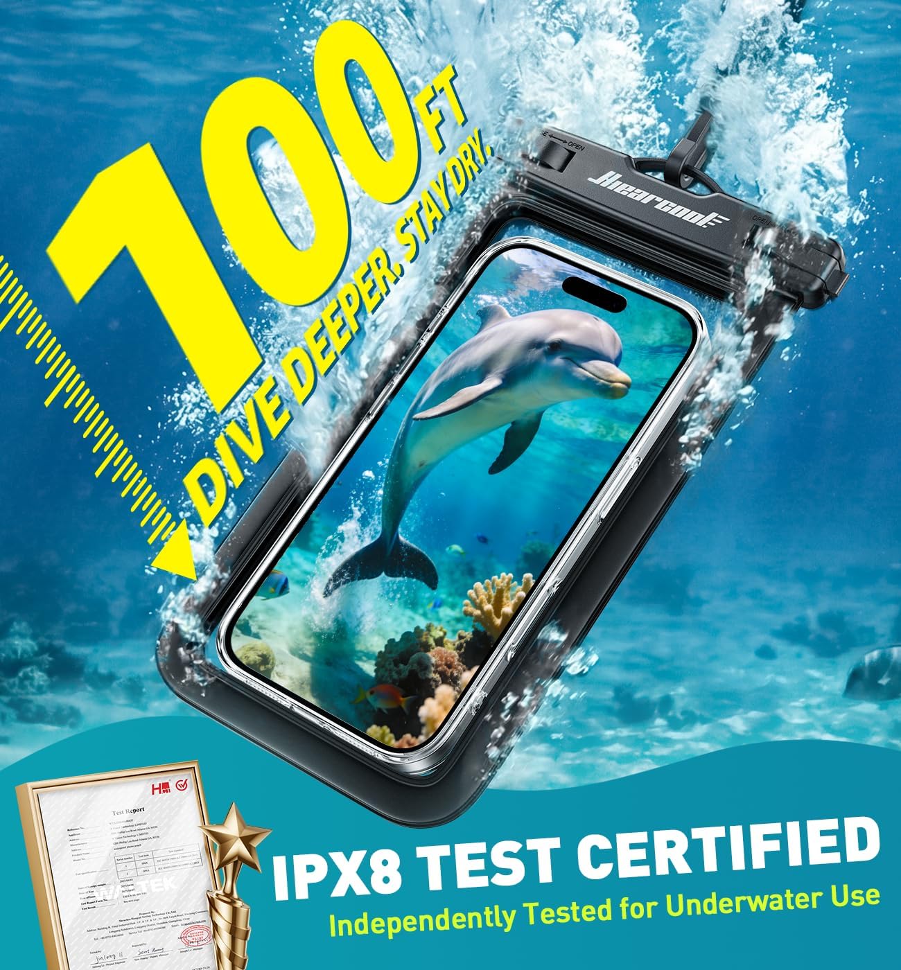 Hiearcool Waterproof Phone Pouch - IPX8 Cellphone Dry Bag for Beach & Swimming