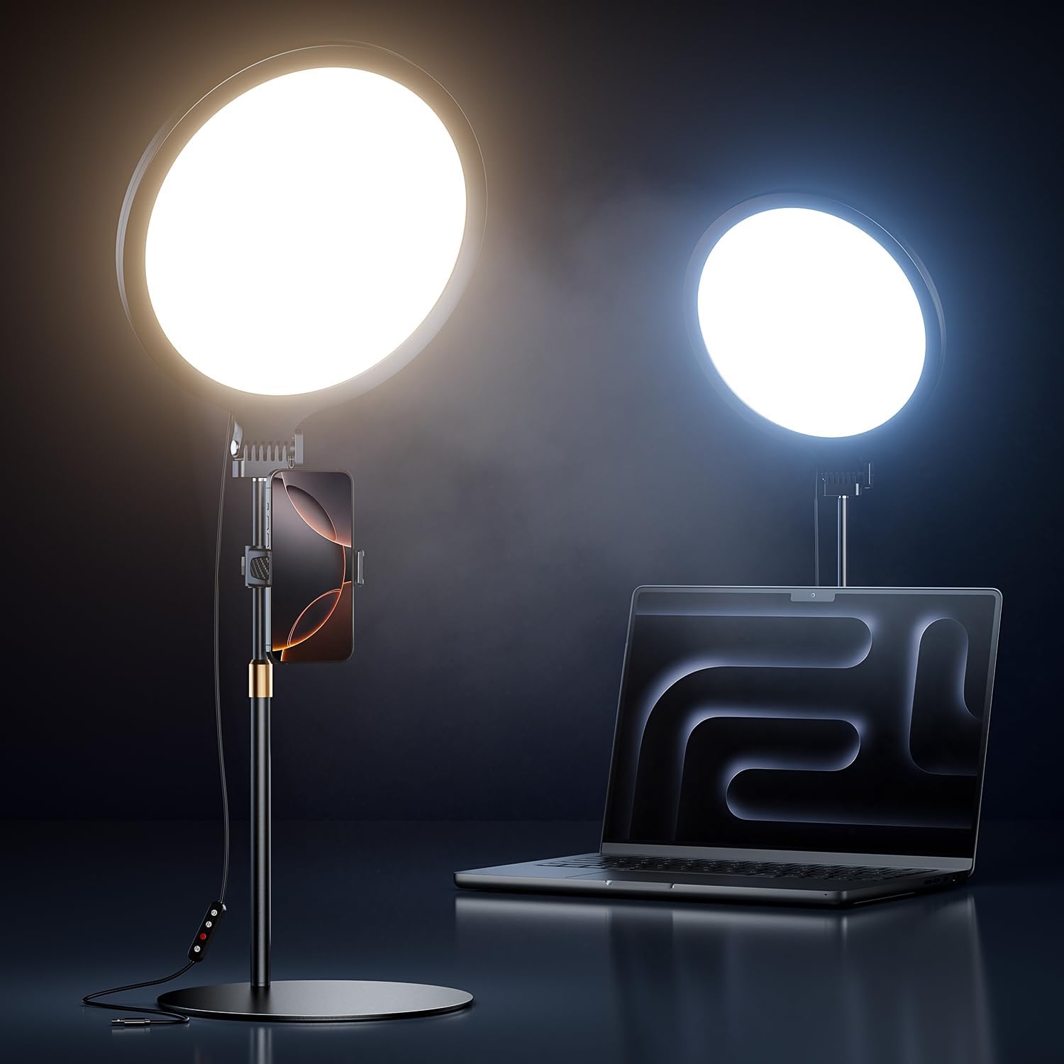 10.5" Ring Light with Stand & Phone Holder, Dimmable Desk Light for Streaming, Video Calls, Photography