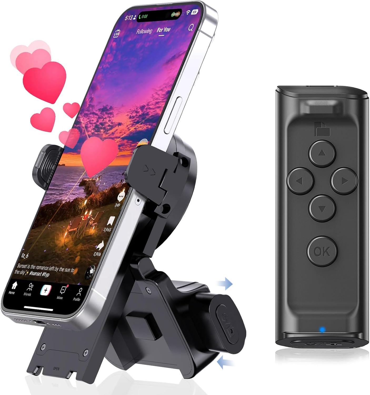 Bluetooth Remote Control with Phone Stand for Scrolling, Page Turning & Camera Shutter