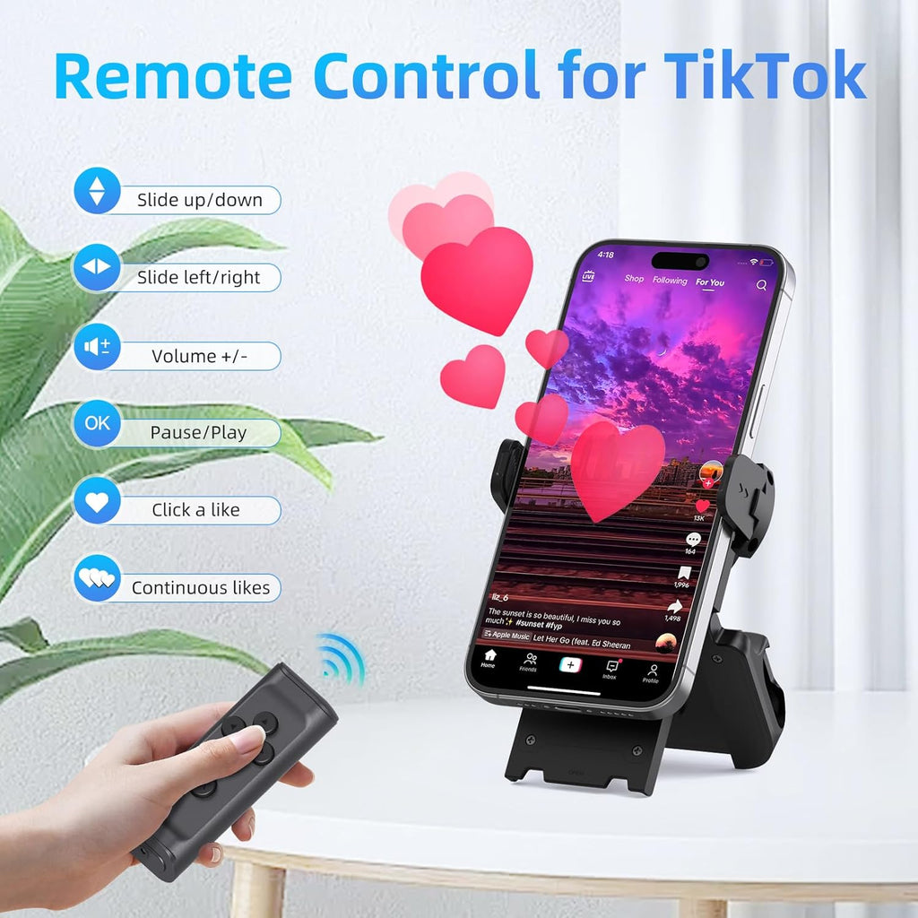 Bluetooth Remote Control with Phone Stand for Scrolling, Page Turning & Camera Shutter