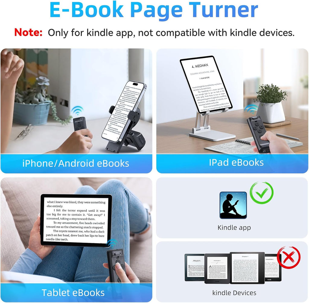 Bluetooth Remote Control with Phone Stand for Scrolling, Page Turning & Camera Shutter