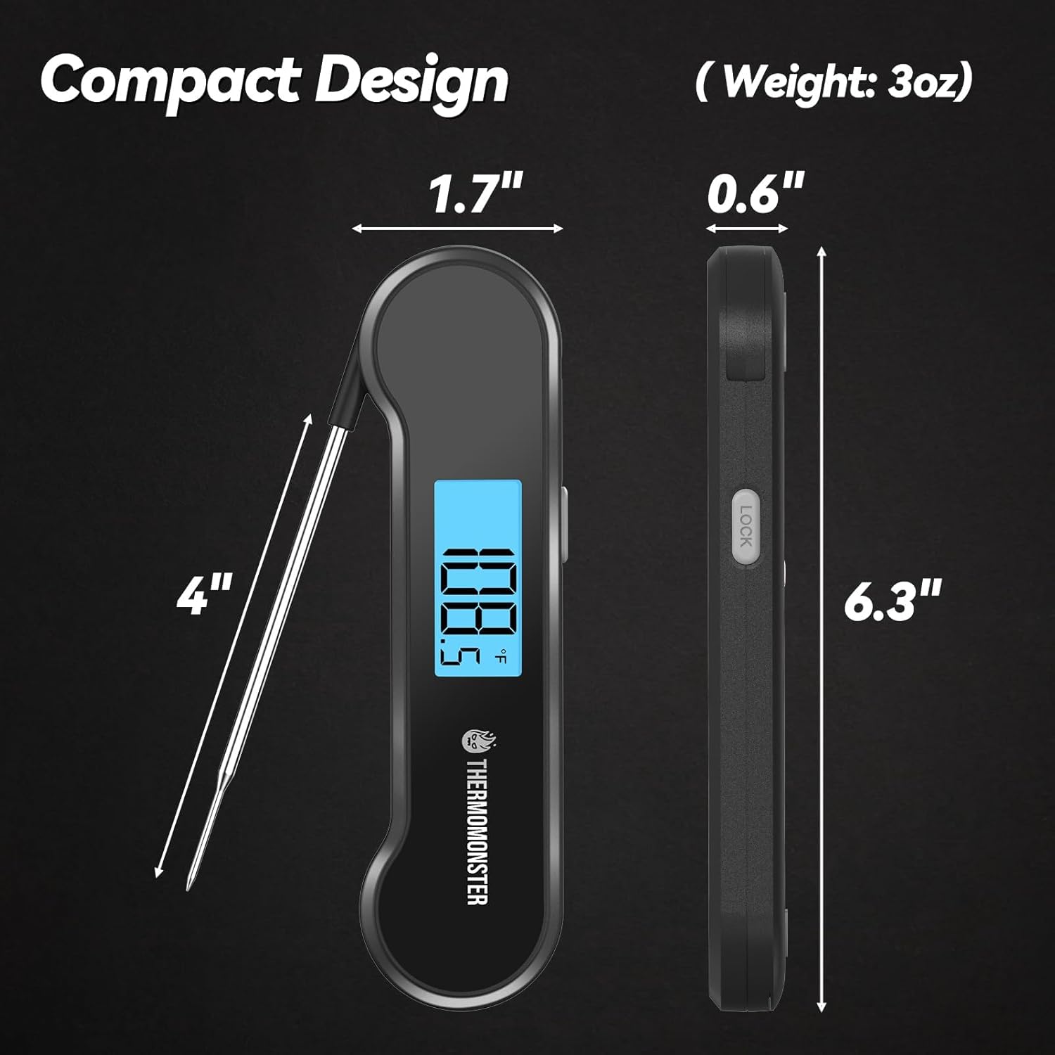 0.5 Second Instant Read Digital Meat Thermometer with ±0.5℉ Precision, Waterproof Food Thermometer