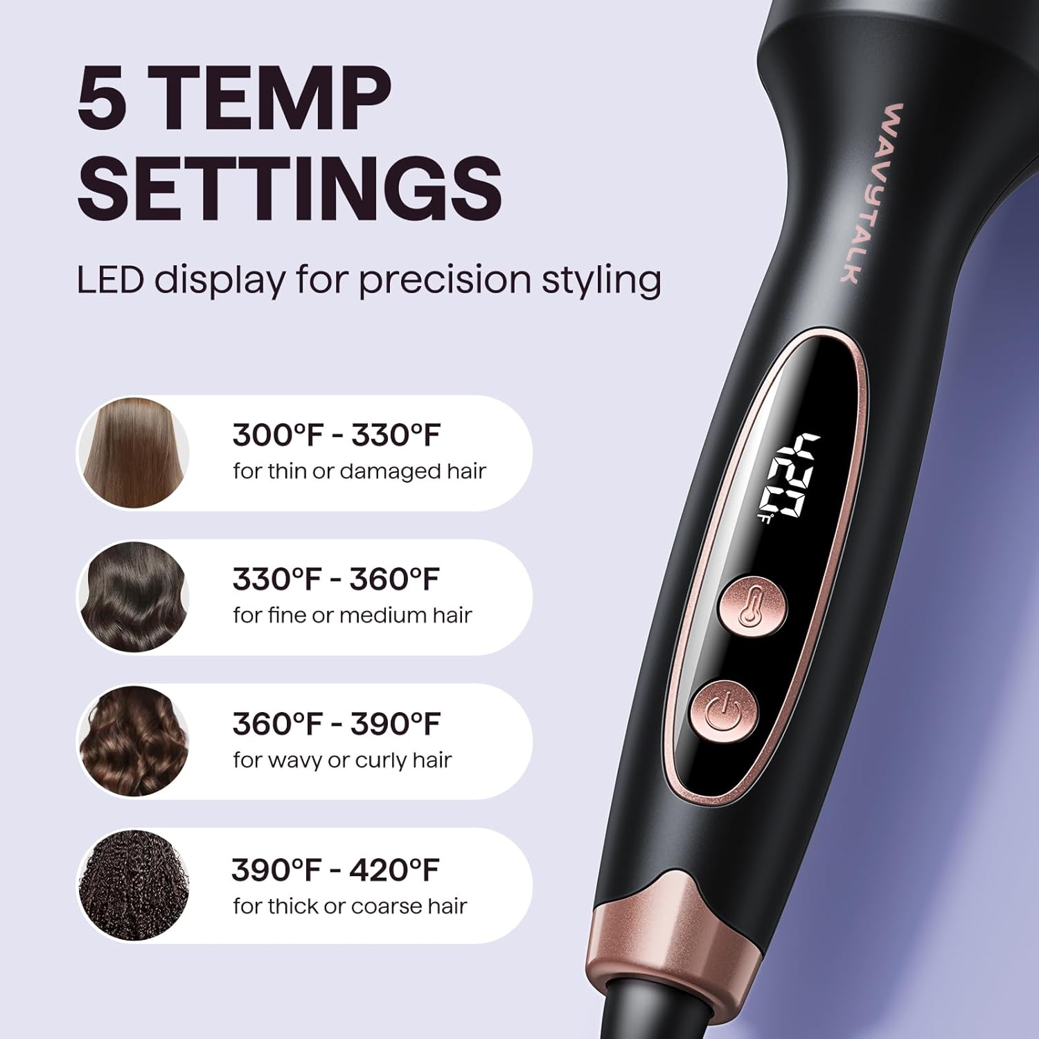 1.5 Inch Heated Round Brush with Ionic Technology, 5 Heat Settings for Blowout Look