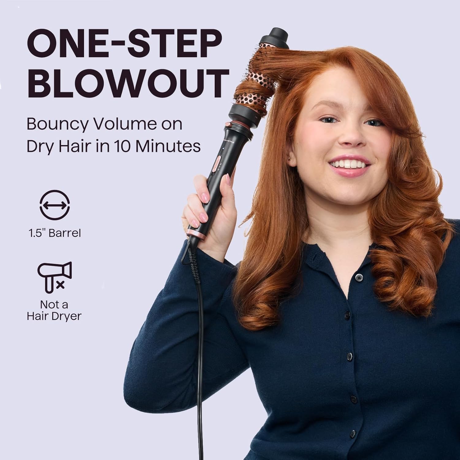 1.5 Inch Heated Round Brush with Detachable Head, Dual Voltage for Travel, Rose Gold