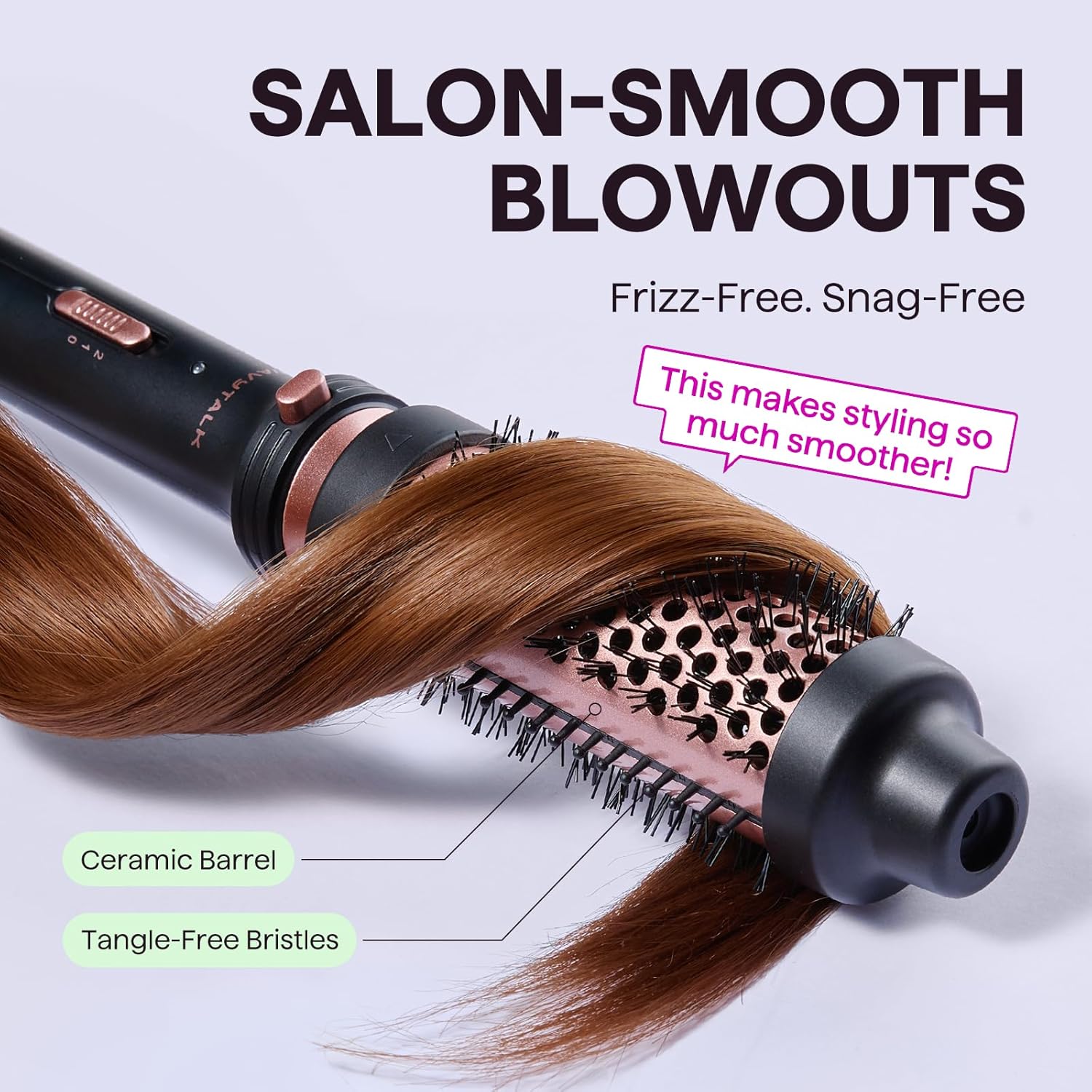 1.5 Inch Heated Round Brush with Detachable Head, Dual Voltage for Travel, Rose Gold