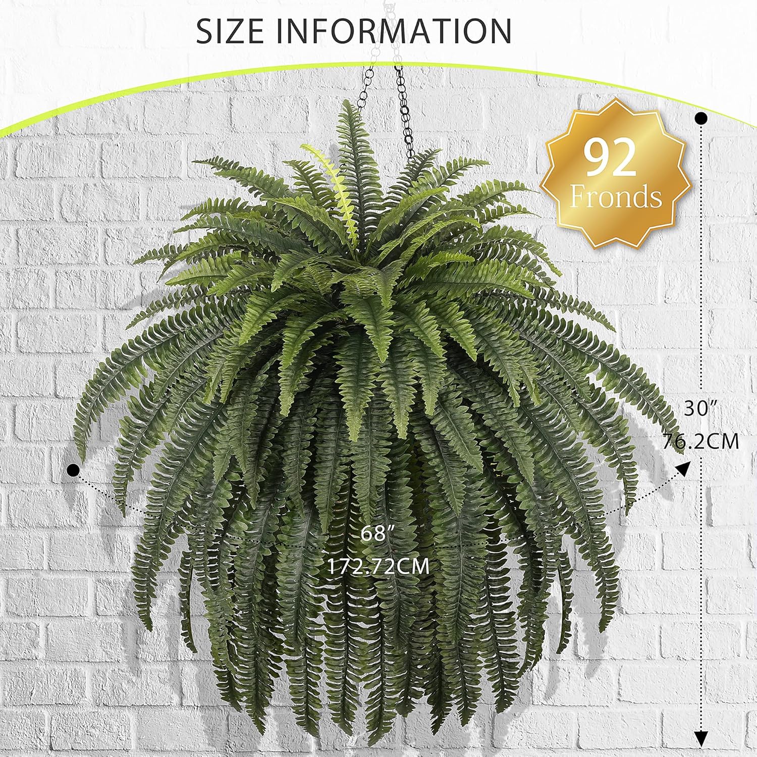 FOREST PRINCE 68" Artificial Ferns for Outdoor, UV Resistant Giant Faux Boston Fern Bush with 92 Fronds, Large Fake Plants Fade Resistant for Porch Patio Garden Home Decor